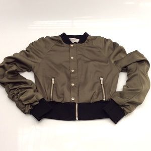 House of CB Olive Green Black Satin Bomber Jacket